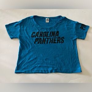 Carolina Panthers Pink Victoria’s Secret Blue Scoop Neck Cropped Blouse